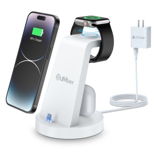 Charging Station for Multiple Devices,3 in 1 Fast Charging Station Dock for iPhone Series 14 Pro Max/13/12/11/X/8 Plus,Airpods,DUMTERR Desk Wireless Charger for Apple Watch 8/Ultra/7/6/SE/5/4/3/2