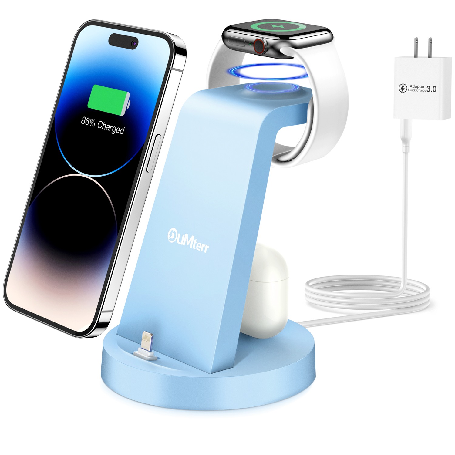 𝟮𝟬𝟮𝟯 𝗡𝗲𝘄 Charging Station for Multiple Devices,3 in 1 Charging Station for iPhone 14 Pro Max/13/12/11/X/8 Plus,Airpods,DUMTERR Wireless Charger for Apple Watch 8/Ultra/7/6/SE/5/4/3