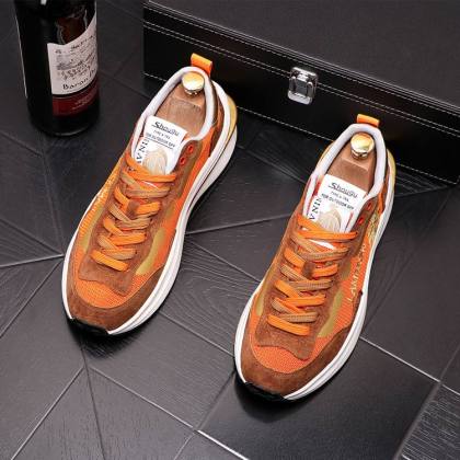 Stitched sneakers round toe running shoes