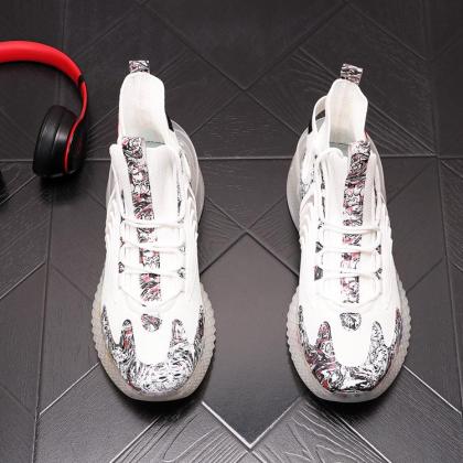 Running shoes breathable knitted thick-soled basketball sports casual shoes