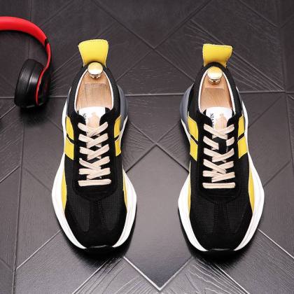 Stitched sneakers round toe running shoes