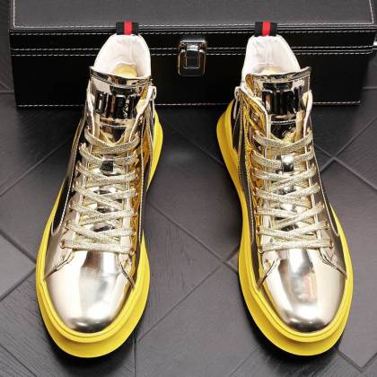 High top shoes Martin boots patent leather ankle boots