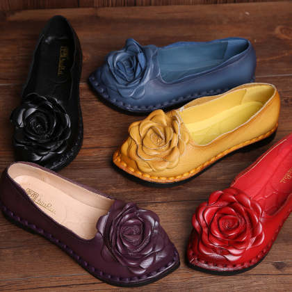 Vintage handmade women's single shoes cow leather comfortable soft sole shoes