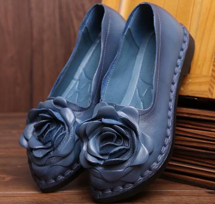 Vintage handmade women's single shoes cow leather comfortable soft sole shoes