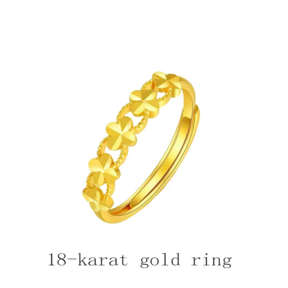 18k Gold Ring Women's Pure Gold fashion simple pattern rose gold plain ring