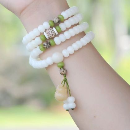 Pure natural noble white jade Bodhi bracelet 108 Jade bracelet Buddha Beads Rosary beads Star Moon Bodhi beautiful bracelet