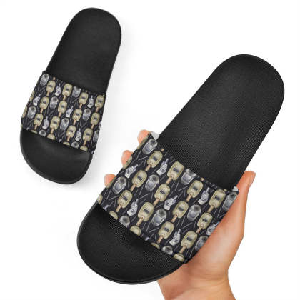 Welder Mask Print Pattern Black Slide Sandals