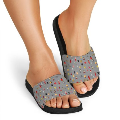 Welder Print Pattern Black Slide Sandals