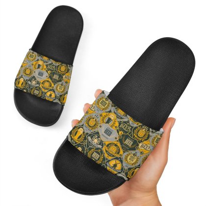 Craft Beer Pattern Print Black Slide Sandals